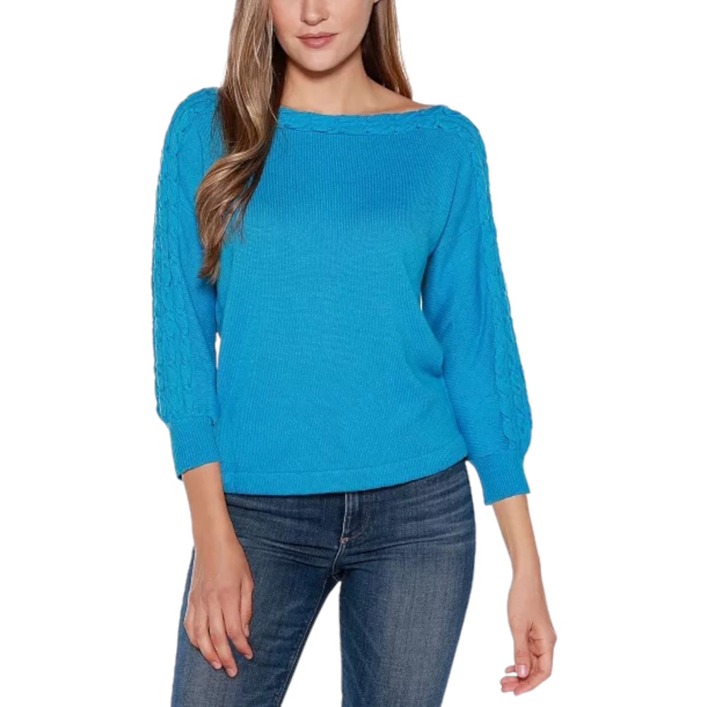 New Belldini Black Label Quarter Sleeve Boat Neck Sweater Silk Blend Teal Blue L